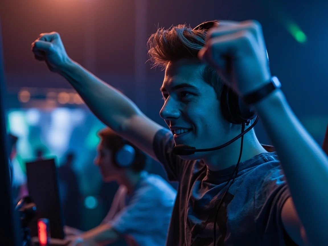 Voltaic player celebration pose from the analyst desk