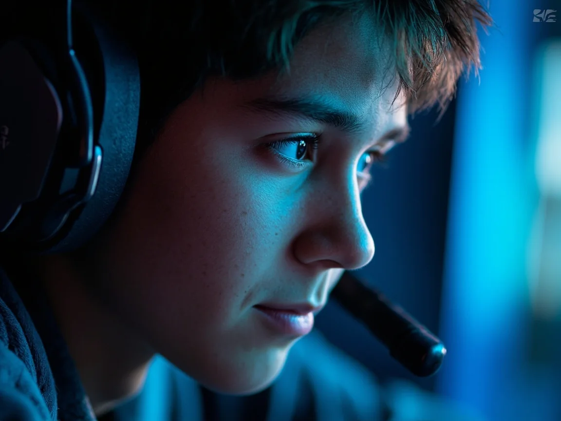 Pro player with a headset for the Meridian support portrait