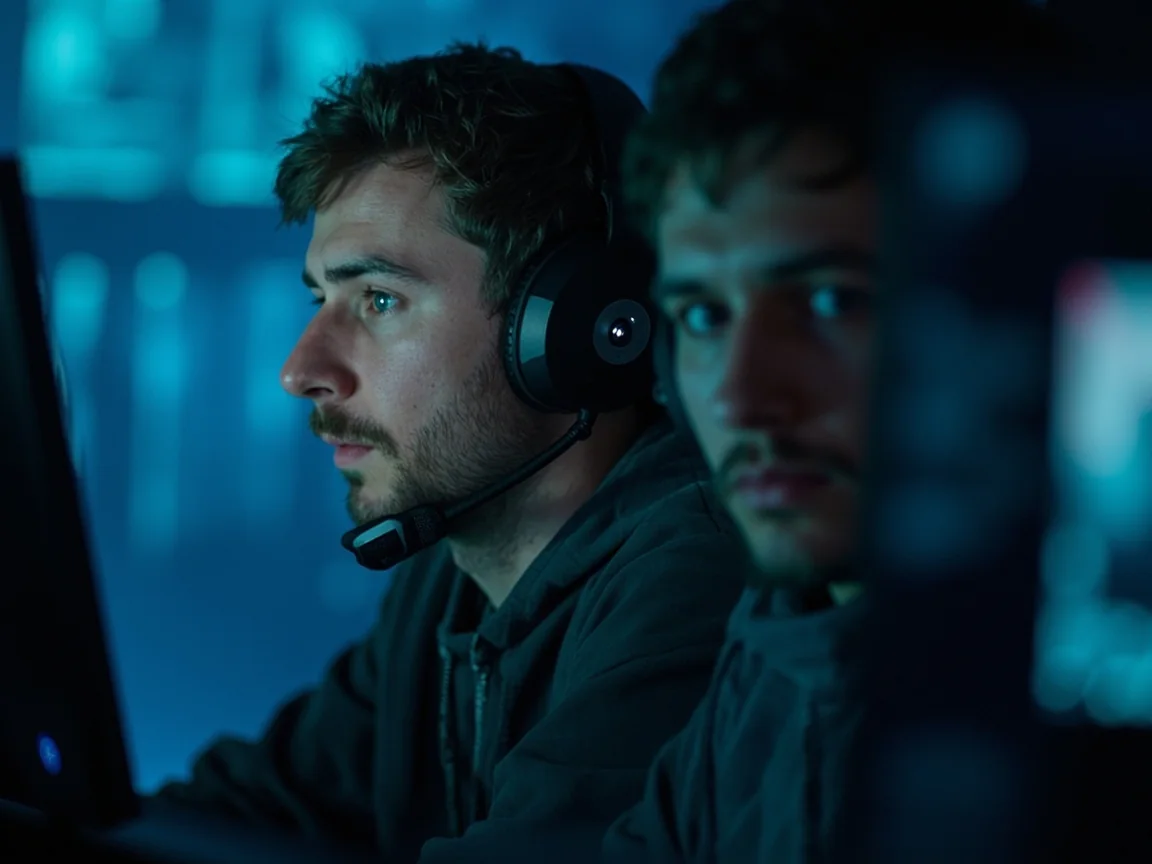 Two competitors reading the map from adjacent monitors