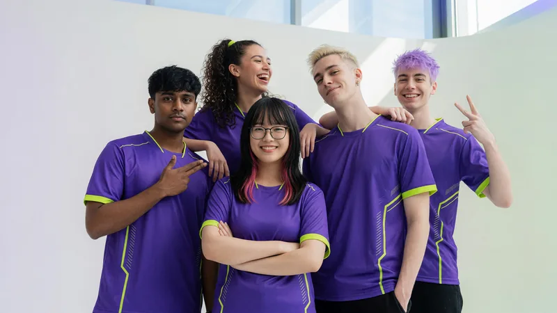 Editorial photograph of the Meridian roster of five players at the APAC studio